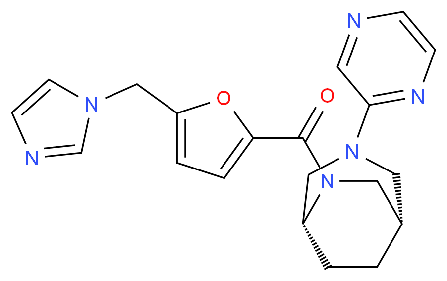 (1S*,5R*)-6-[5-(1H-imidazol-1-ylmethyl)-2-furoyl]-3-pyrazin-2-yl-3,6-diazabicyclo[3.2.2]nonane_分子结构_CAS_)