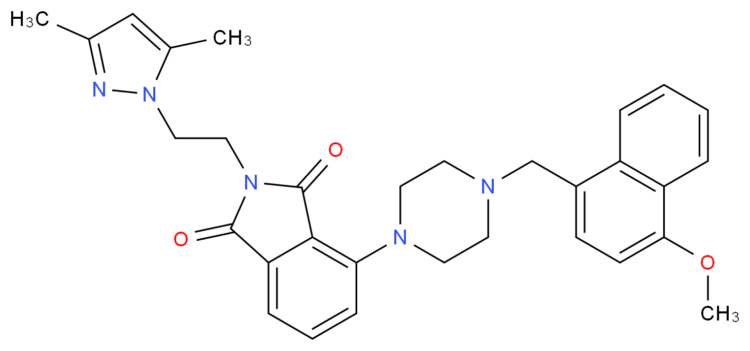 2-[2-(3,5-dimethyl-1H-pyrazol-1-yl)ethyl]-4-{4-[(4-methoxy-1-naphthyl)methyl]-1-piperazinyl}-1H-isoindole-1,3(2H)-dione_分子结构_CAS_)