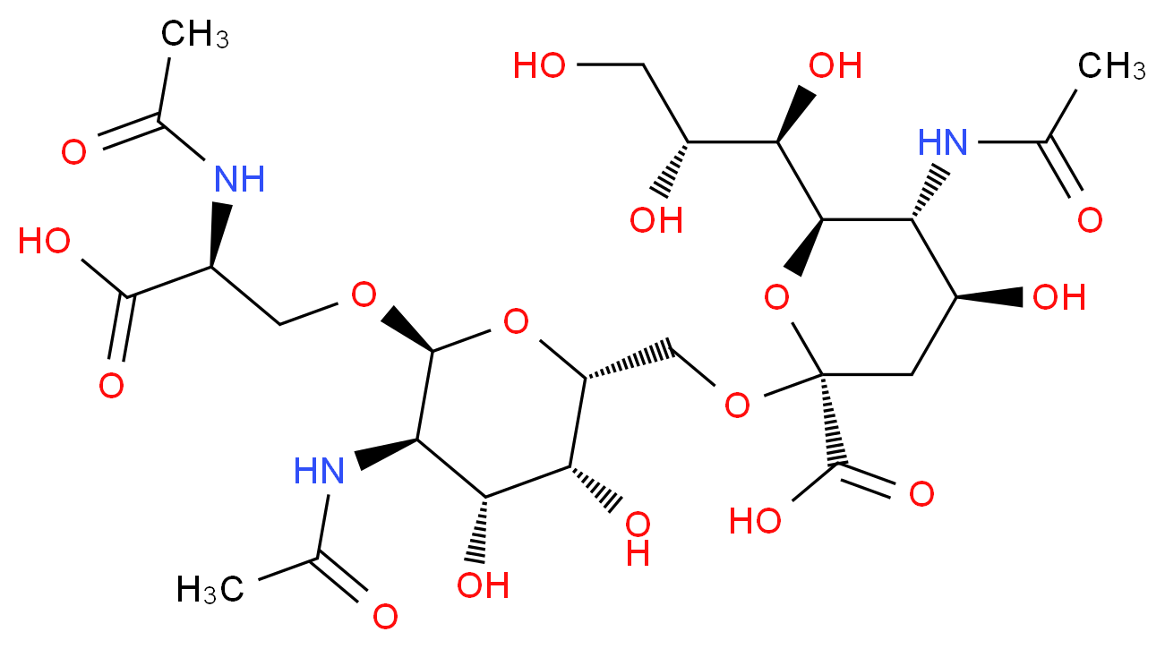 (2R,4S,5R,6R)-2-{[(2R,3R,4R,5R,6S)-6-[(2S)-2-carboxy-2-acetamidoethoxy]-5-acetamido-3,4-dihydroxyoxan-2-yl]methoxy}-5-acetamido-4-hydroxy-6-[(1R,2R)-1,2,3-trihydroxypropyl]oxane-2-carboxylic acid_分子结构_CAS_385398-89-0
