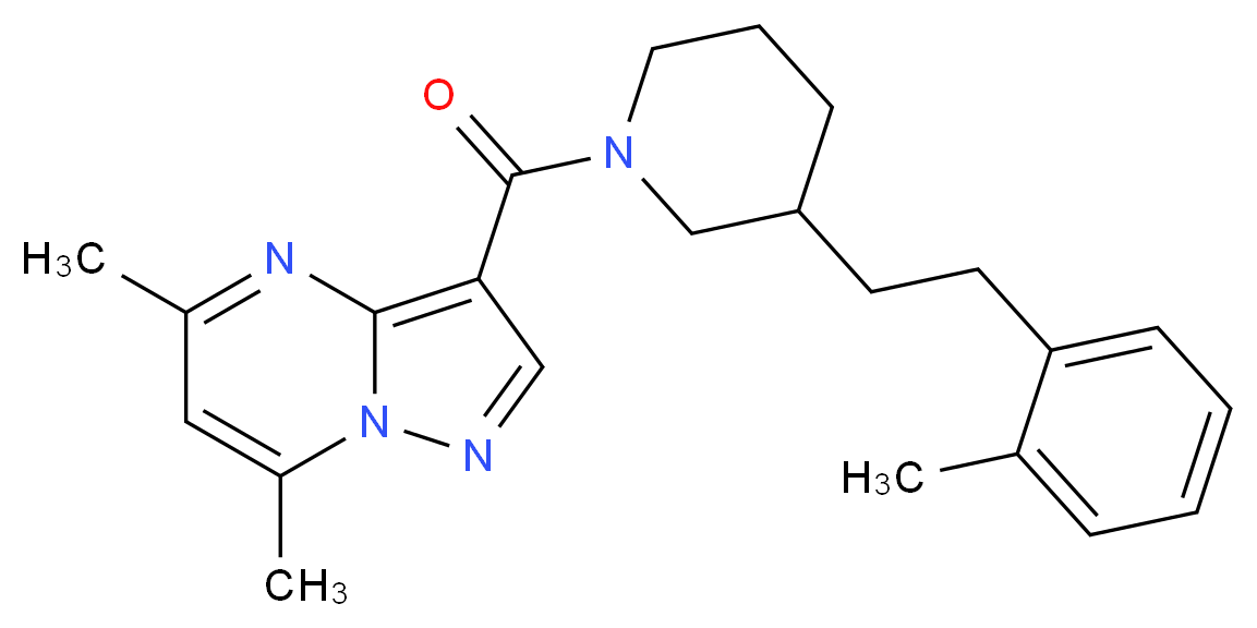 5,7-dimethyl-3-({3-[2-(2-methylphenyl)ethyl]-1-piperidinyl}carbonyl)pyrazolo[1,5-a]pyrimidine_分子结构_CAS_)