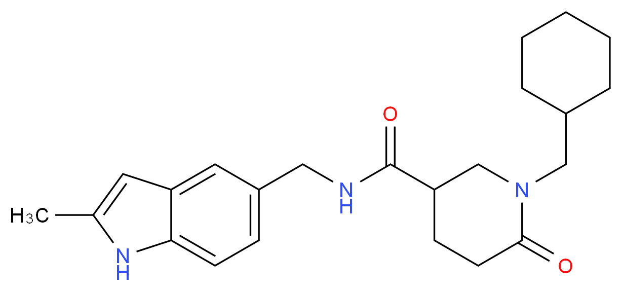 1-(cyclohexylmethyl)-N-[(2-methyl-1H-indol-5-yl)methyl]-6-oxo-3-piperidinecarboxamide_分子结构_CAS_)