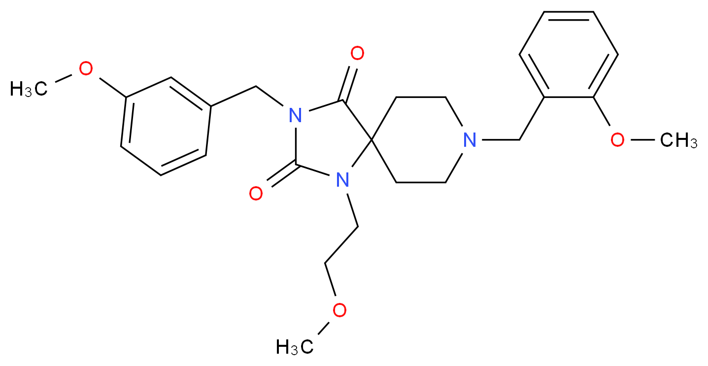 8-(2-methoxybenzyl)-3-(3-methoxybenzyl)-1-(2-methoxyethyl)-1,3,8-triazaspiro[4.5]decane-2,4-dione_分子结构_CAS_)