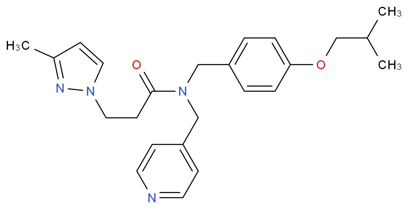 N-(4-isobutoxybenzyl)-3-(3-methyl-1H-pyrazol-1-yl)-N-(4-pyridinylmethyl)propanamide_分子结构_CAS_)