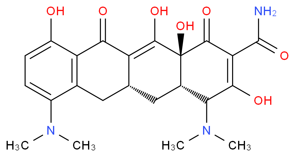 (4aS,5aR,12aS)-4,7-bis(dimethylamino)-3,10,12,12a-tetrahydroxy-1,11-dioxo-1,4,4a,5,5a,6,11,12a-octahydrotetracene-2-carboxamide_分子结构_CAS_43168-51-0