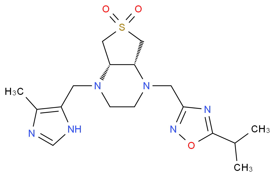 (4aS*,7aR*)-1-[(5-isopropyl-1,2,4-oxadiazol-3-yl)methyl]-4-[(4-methyl-1H-imidazol-5-yl)methyl]octahydrothieno[3,4-b]pyrazine 6,6-dioxide_分子结构_CAS_)