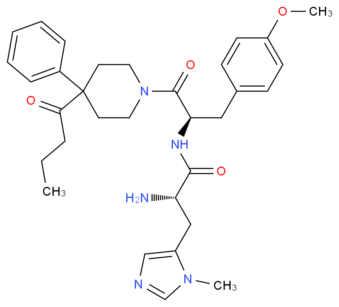 (2S)-2-amino-N-[(2R)-1-(4-butanoyl-4-phenylpiperidin-1-yl)-3-(4-methoxyphenyl)-1-oxopropan-2-yl]-3-(1-methyl-1H-imidazol-5-yl)propanamide_分子结构_CAS_457893-92-4