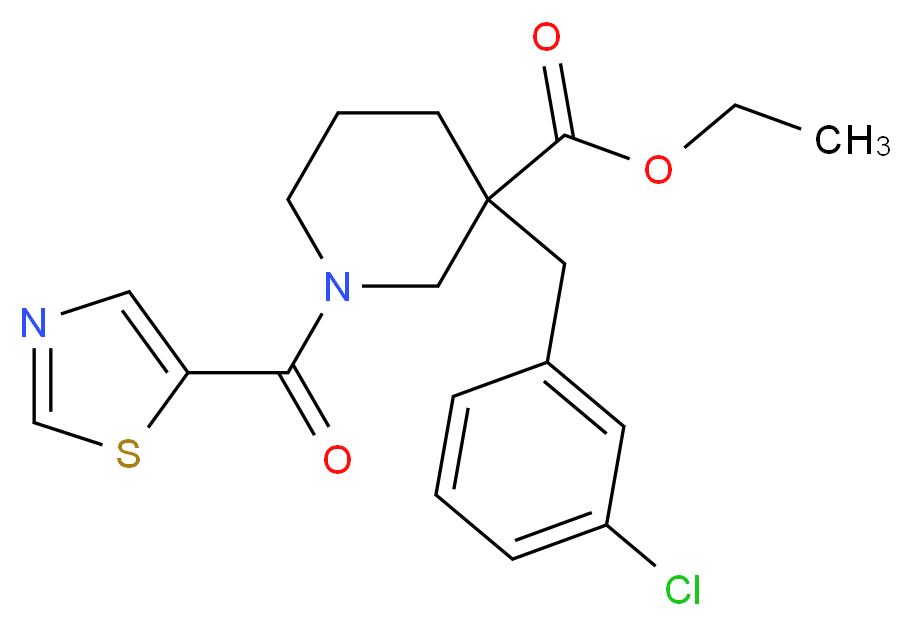 ethyl 3-(3-chlorobenzyl)-1-(1,3-thiazol-5-ylcarbonyl)-3-piperidinecarboxylate_分子结构_CAS_)