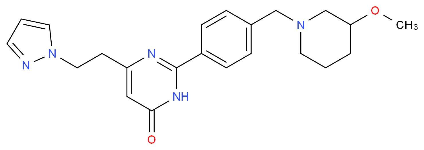2-{4-[(3-methoxypiperidin-1-yl)methyl]phenyl}-6-[2-(1H-pyrazol-1-yl)ethyl]pyrimidin-4(3H)-one_分子结构_CAS_)
