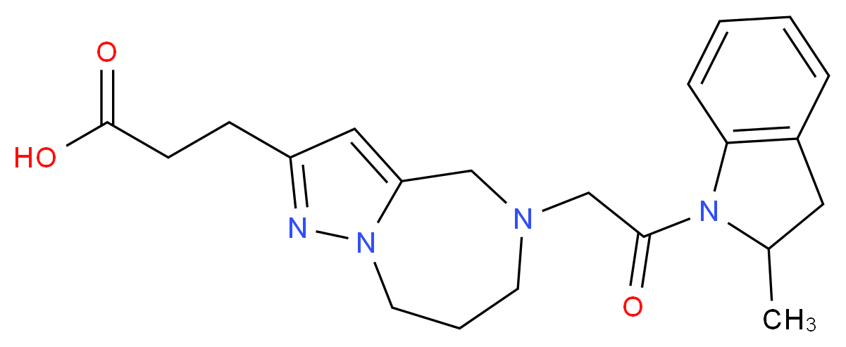 3-{5-[2-(2-methyl-2,3-dihydro-1H-indol-1-yl)-2-oxoethyl]-5,6,7,8-tetrahydro-4H-pyrazolo[1,5-a][1,4]diazepin-2-yl}propanoic acid_分子结构_CAS_)