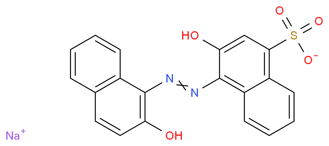 sodium 3-hydroxy-4-[2-(2-hydroxynaphthalen-1-yl)diazen-1-yl]naphthalene-1-sulfonate_分子结构_CAS_1324-21-6