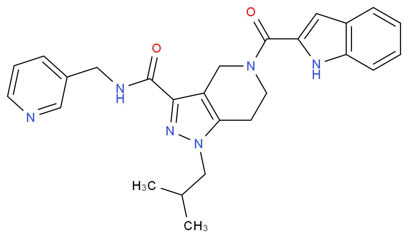 5-(1H-indol-2-ylcarbonyl)-1-isobutyl-N-(3-pyridinylmethyl)-4,5,6,7-tetrahydro-1H-pyrazolo[4,3-c]pyridine-3-carboxamide_分子结构_CAS_)