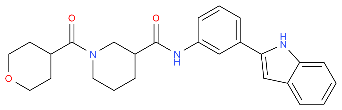 N-[3-(1H-indol-2-yl)phenyl]-1-(tetrahydro-2H-pyran-4-ylcarbonyl)-3-piperidinecarboxamide_分子结构_CAS_)