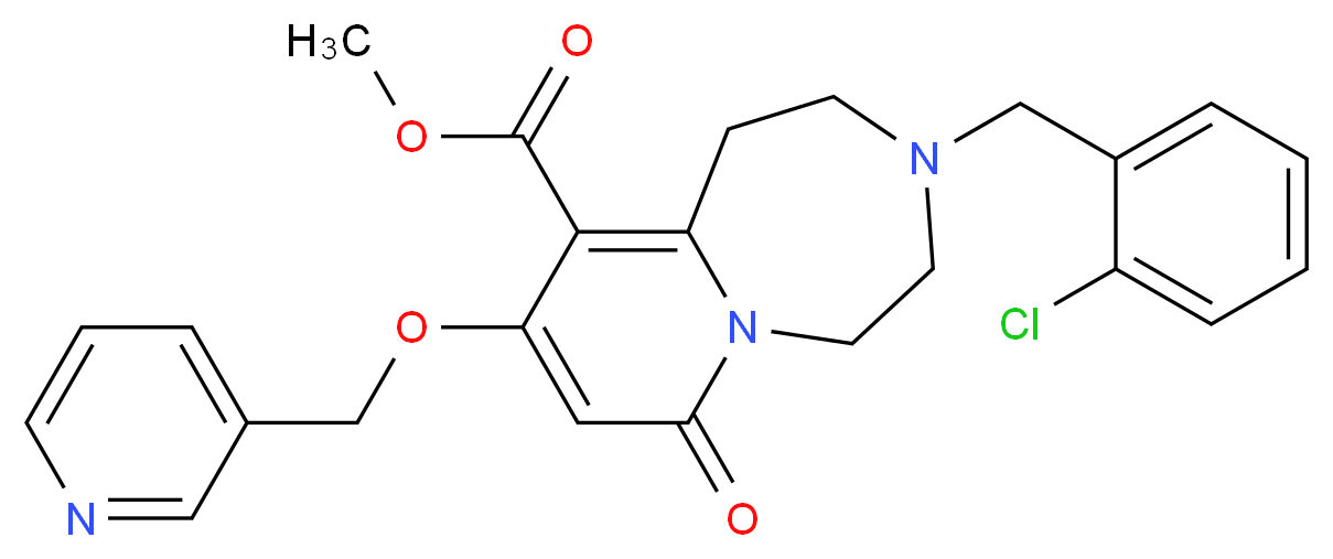 methyl 3-(2-chlorobenzyl)-7-oxo-9-(3-pyridinylmethoxy)-1,2,3,4,5,7-hexahydropyrido[1,2-d][1,4]diazepine-10-carboxylate_分子结构_CAS_)