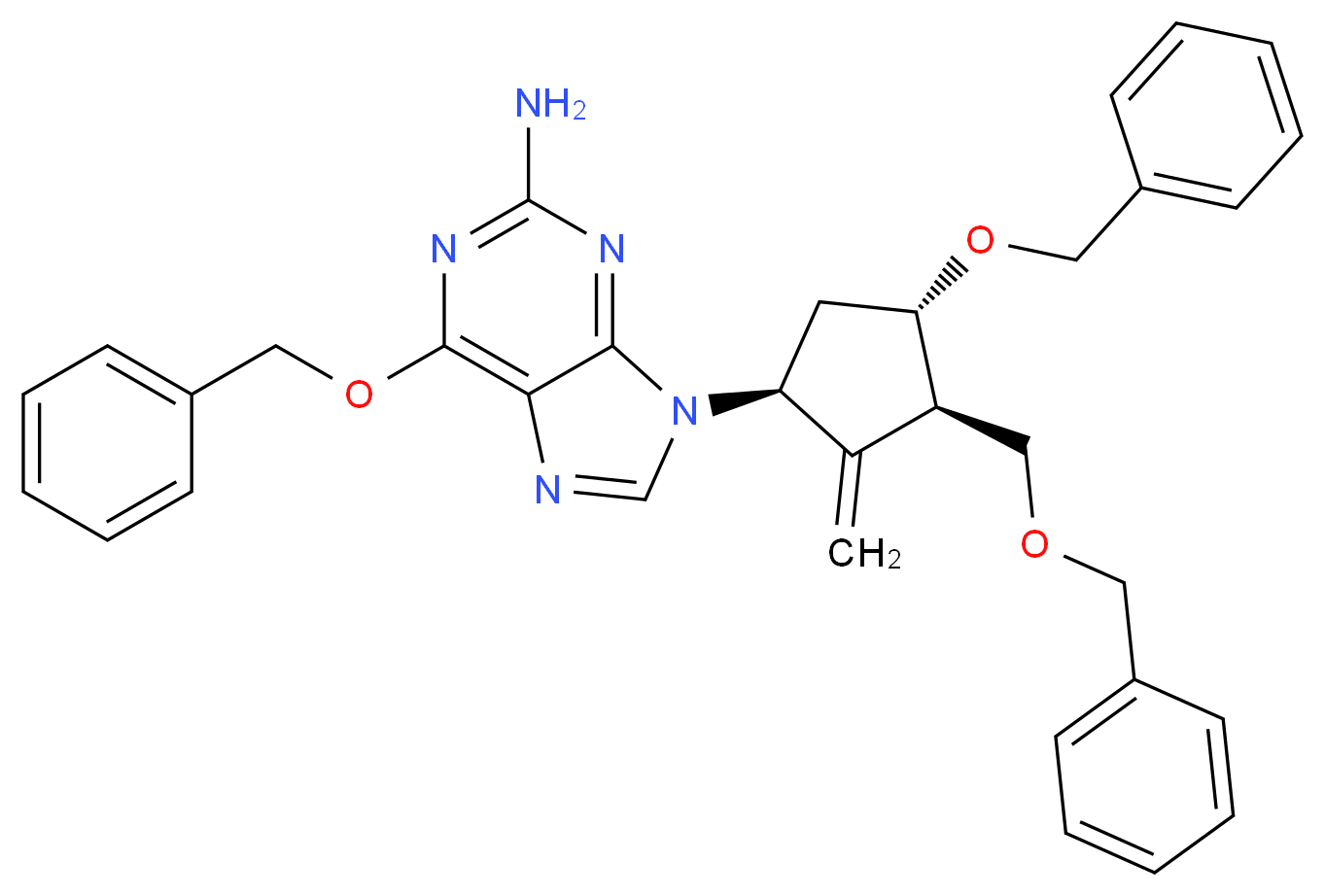 6-(benzyloxy)-9-[(1S,3R,4S)-4-(benzyloxy)-3-[(benzyloxy)methyl]-2-methylidenecyclopentyl]-9H-purin-2-amine_分子结构_CAS_204845-95-4