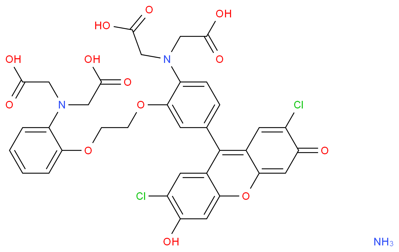 2-{[2-(2-{2-[bis(carboxymethyl)amino]-5-(2,7-dichloro-6-hydroxy-3-oxo-3H-xanthen-9-yl)phenoxy}ethoxy)phenyl](carboxymethyl)amino}acetic acid amine_分子结构_CAS_3339221-91-9