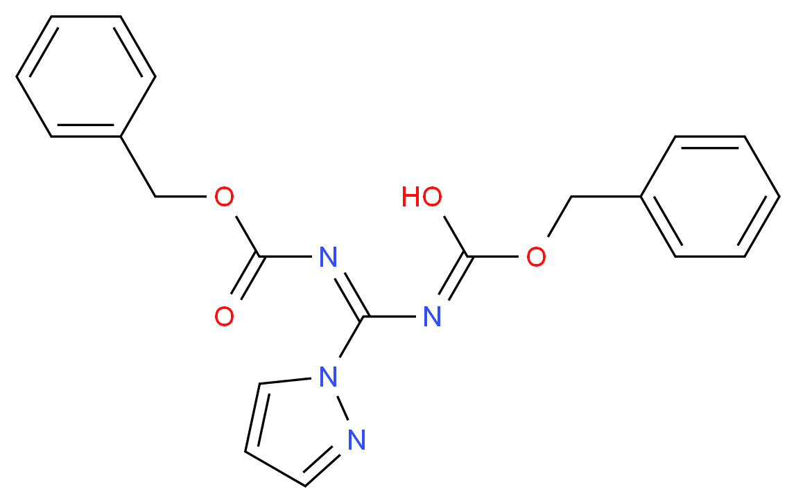 (E)-N-[(1Z)-{[(benzyloxy)carbonyl]imino}(1H-pyrazol-1-yl)methyl](benzyloxy)carboximidic acid_分子结构_CAS_152120-55-3