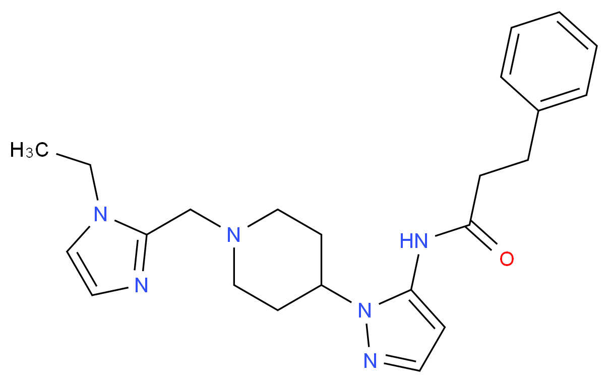 N-(1-{1-[(1-ethyl-1H-imidazol-2-yl)methyl]-4-piperidinyl}-1H-pyrazol-5-yl)-3-phenylpropanamide_分子结构_CAS_)