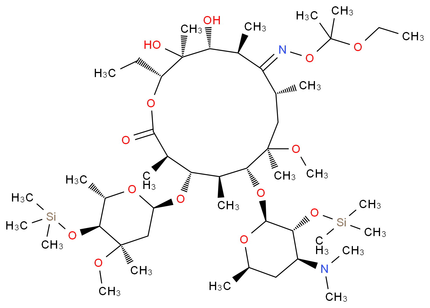 (3R,4S,5S,6R,7R,9R,10E,11S,12R,13S,14R)-6-{[(2S,3R,4S,6R)-4-(dimethylamino)-6-methyl-3-[(trimethylsilyl)oxy]oxan-2-yl]oxy}-10-{[(2-ethoxypropan-2-yl)oxy]imino}-14-ethyl-12,13-dihydroxy-7-methoxy-4-{[(2R,4R,5S,6S)-4-methoxy-4,6-dimethyl-5-[(trimethylsilyl)oxy]oxan-2-yl]oxy}-3,5,7,9,11,13-hexamethyl-1-oxacyclotetradecan-2-one_分子结构_CAS_119665-62-2