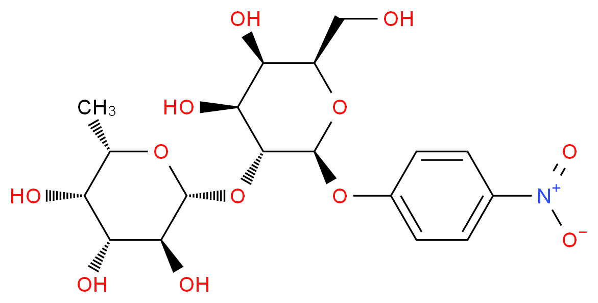 (2R,3S,4R,5S,6S)-2-{[(2S,3R,4S,5R,6R)-4,5-dihydroxy-6-(hydroxymethyl)-2-(4-nitrophenoxy)oxan-3-yl]oxy}-6-methyloxane-3,4,5-triol_分子结构_CAS_77640-21-2