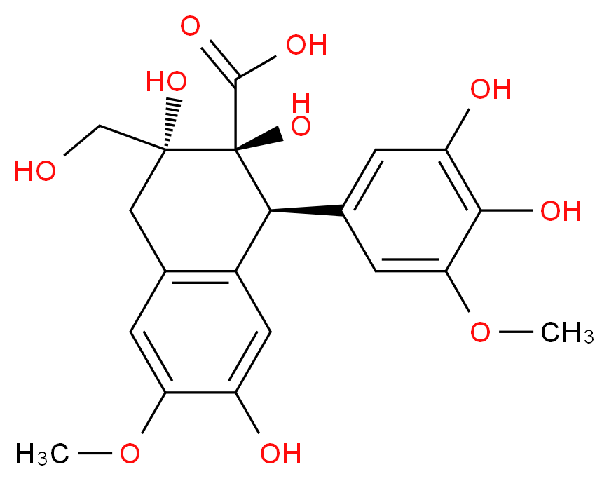 (1S,2S,3R)-1-(3,4-dihydroxy-5-methoxyphenyl)-2,3,7-trihydroxy-3-(hydroxymethyl)-6-methoxy-1,2,3,4-tetrahydronaphthalene-2-carboxylic acid_分子结构_CAS_16462-65-0