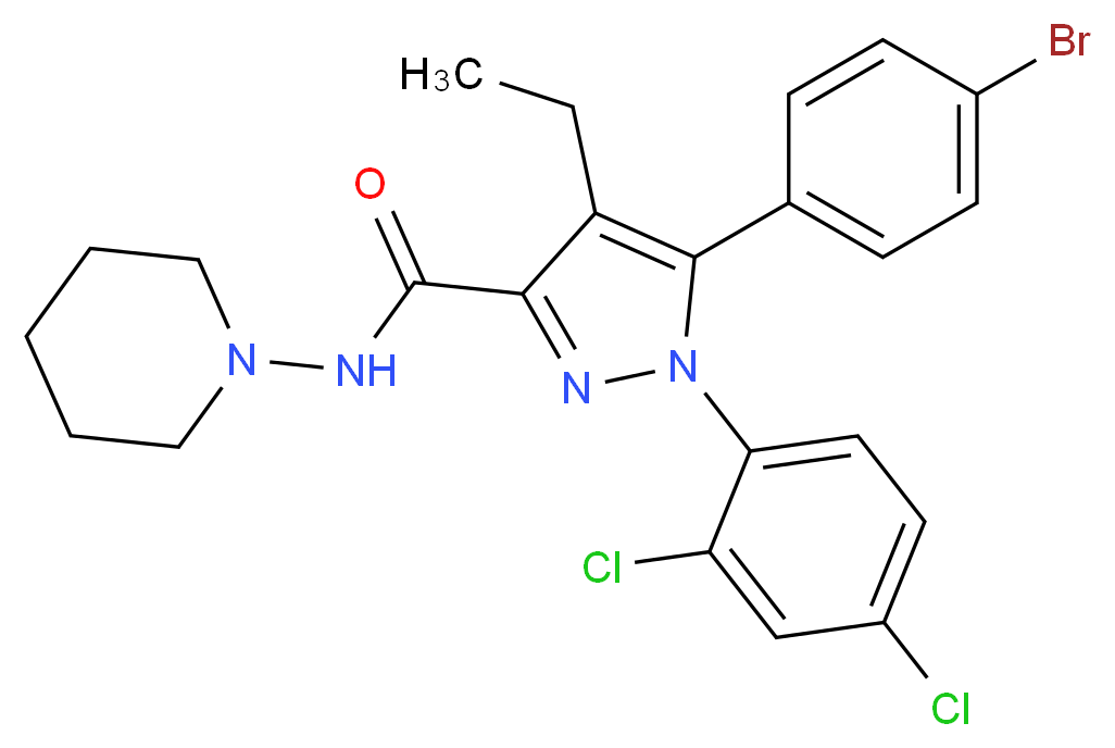 5-(4-bromophenyl)-1-(2,4-dichlorophenyl)-4-ethyl-N-(piperidin-1-yl)-1H-pyrazole-3-carboxamide_分子结构_CAS_288104-79-0