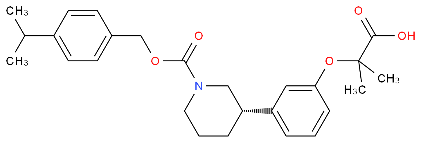 2-methyl-2-{3-[(3S)-1-({[4-(propan-2-yl)phenyl]methoxy}carbonyl)piperidin-3-yl]phenoxy}propanoic acid_分子结构_CAS_385436-79-3
