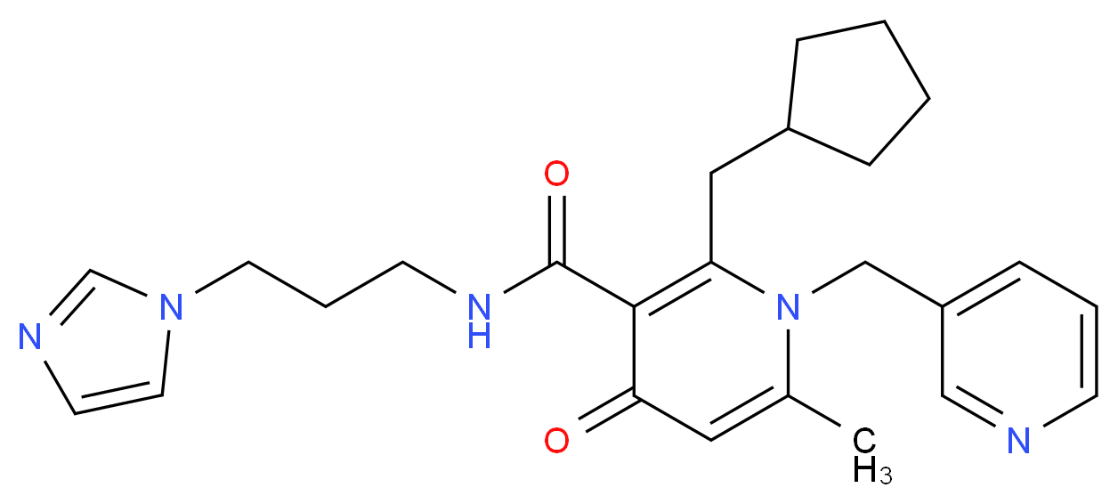2-(cyclopentylmethyl)-N-[3-(1H-imidazol-1-yl)propyl]-6-methyl-4-oxo-1-(3-pyridinylmethyl)-1,4-dihydro-3-pyridinecarboxamide_分子结构_CAS_)