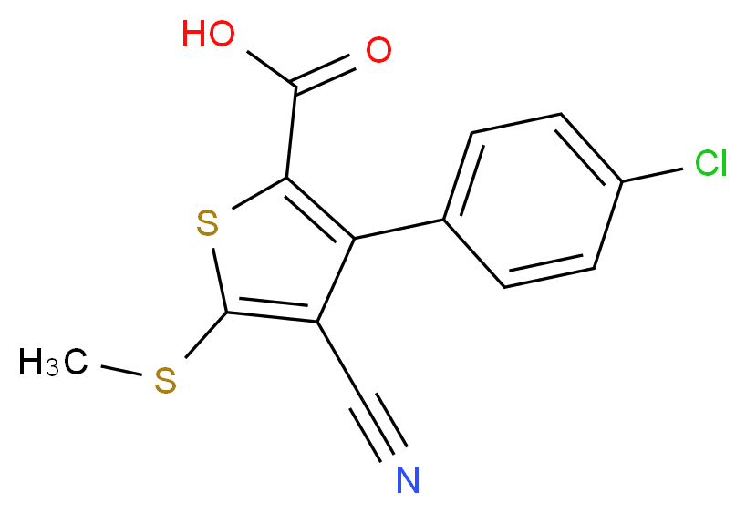 3-(4-chlorophenyl)-4-cyano-5-(methylsulfanyl)thiophene-2-carboxylic acid_分子结构_CAS_116525-66-7