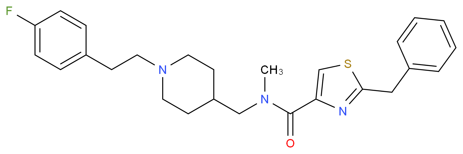 2-benzyl-N-({1-[2-(4-fluorophenyl)ethyl]-4-piperidinyl}methyl)-N-methyl-1,3-thiazole-4-carboxamide_分子结构_CAS_)