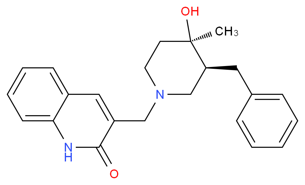 3-{[(3S*,4R*)-3-benzyl-4-hydroxy-4-methylpiperidin-1-yl]methyl}quinolin-2(1H)-one_分子结构_CAS_)