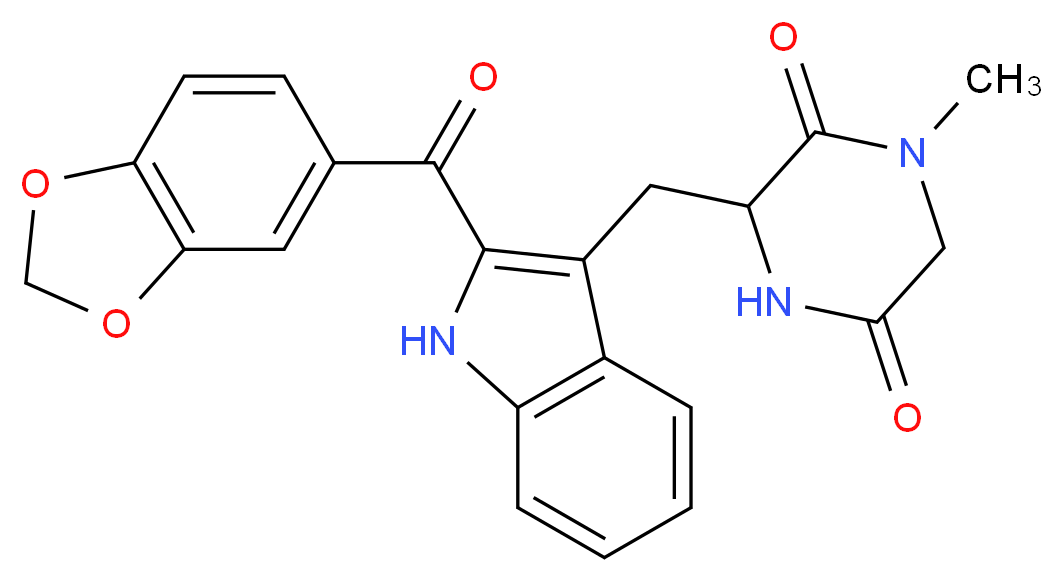 3-{[2-(2H-1,3-benzodioxole-5-carbonyl)-1H-indol-3-yl]methyl}-1-methylpiperazine-2,5-dione_分子结构_CAS_1220393-12-3