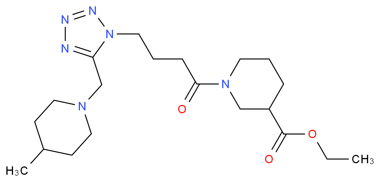 ethyl 1-(4-{5-[(4-methyl-1-piperidinyl)methyl]-1H-tetrazol-1-yl}butanoyl)-3-piperidinecarboxylate_分子结构_CAS_)