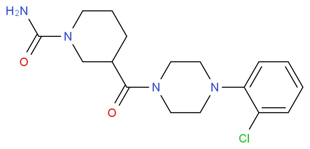 3-{[4-(2-chlorophenyl)-1-piperazinyl]carbonyl}-1-piperidinecarboxamide_分子结构_CAS_)