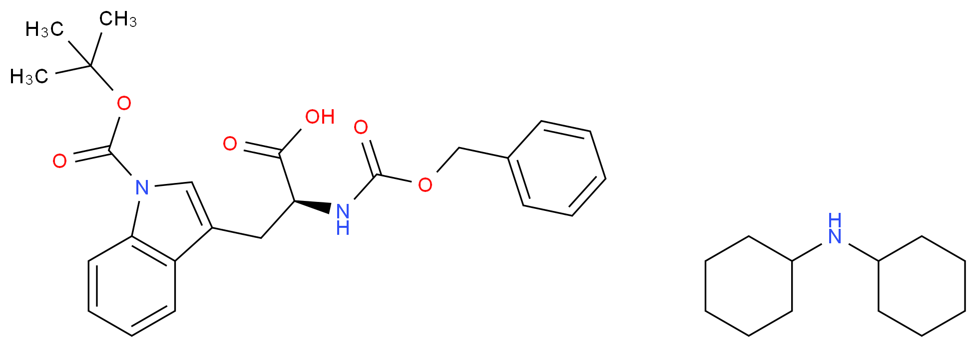 (2S)-2-{[(benzyloxy)carbonyl]amino}-3-{1-[(tert-butoxy)carbonyl]-1H-indol-3-yl}propanoic acid; N-cyclohexylcyclohexanamine_分子结构_CAS_218938-57-9