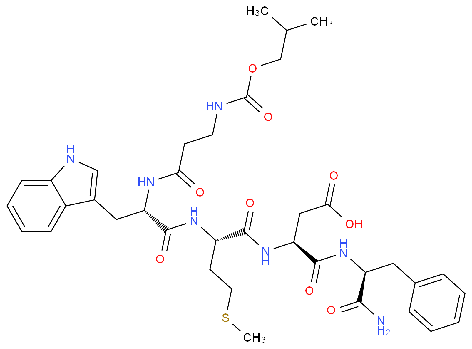 (3S)-3-{[(1S)-1-carbamoyl-2-phenylethyl]carbamoyl}-3-[(2S)-2-[(2S)-3-(1H-indol-3-yl)-2-(3-{[(2-methylpropoxy)carbonyl]amino}propanamido)propanamido]-4-(methylsulfanyl)butanamido]propanoic acid_分子结构_CAS_5534-95-2