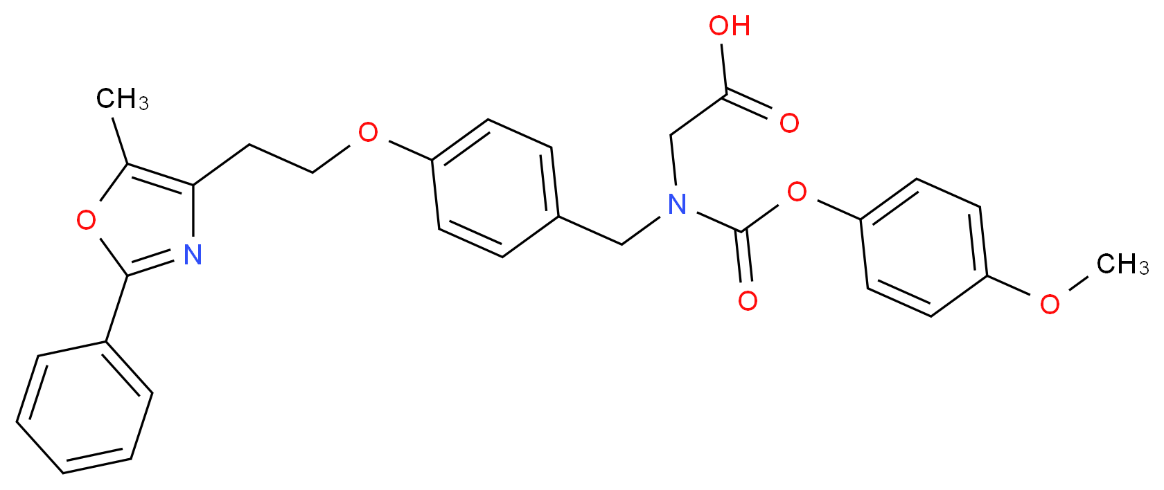 2-[(4-methoxyphenoxycarbonyl)({4-[2-(5-methyl-2-phenyl-1,3-oxazol-4-yl)ethoxy]phenyl}methyl)amino]acetic acid_分子结构_CAS_331741-94-7