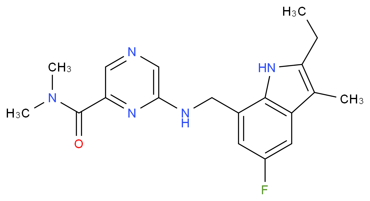 6-{[(2-ethyl-5-fluoro-3-methyl-1H-indol-7-yl)methyl]amino}-N,N-dimethylpyrazine-2-carboxamide_分子结构_CAS_)