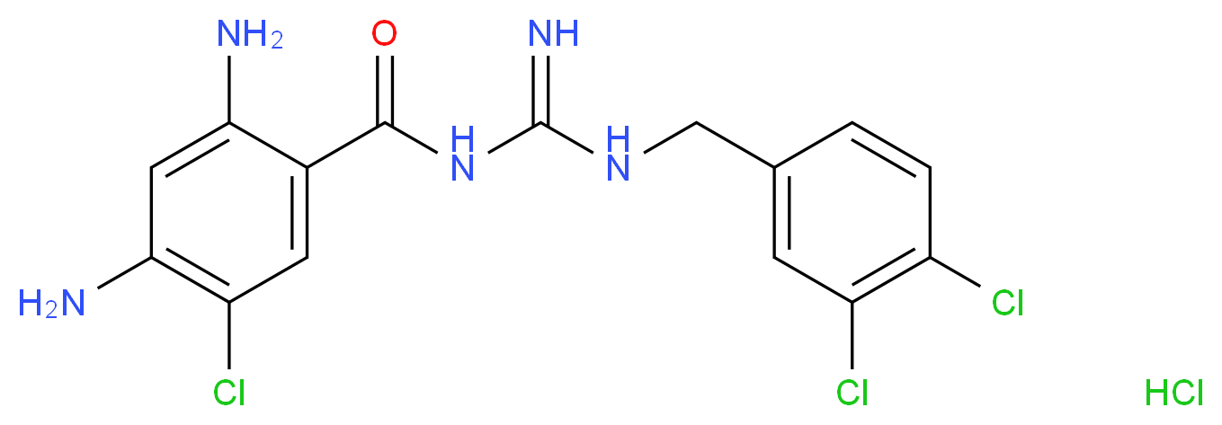 2,4-diamino-5-chloro-N-{N-[(3,4-dichlorophenyl)methyl]carbamimidoyl}benzamide hydrochloride_分子结构_CAS_1166-01-4