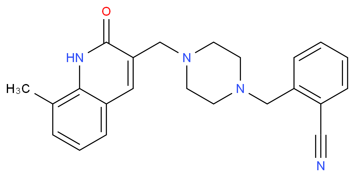 2-({4-[(8-methyl-2-oxo-1,2-dihydroquinolin-3-yl)methyl]piperazin-1-yl}methyl)benzonitrile_分子结构_CAS_)