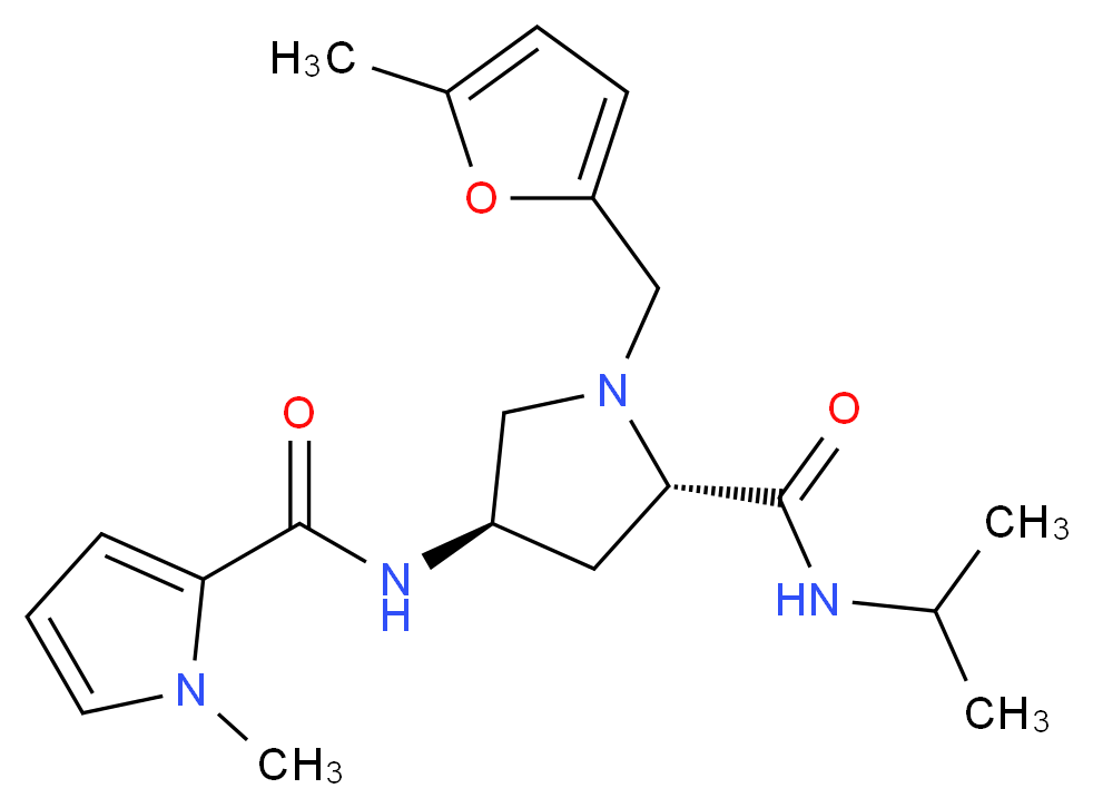 (4R)-N-isopropyl-1-[(5-methyl-2-furyl)methyl]-4-{[(1-methyl-1H-pyrrol-2-yl)carbonyl]amino}-L-prolinamide_分子结构_CAS_)