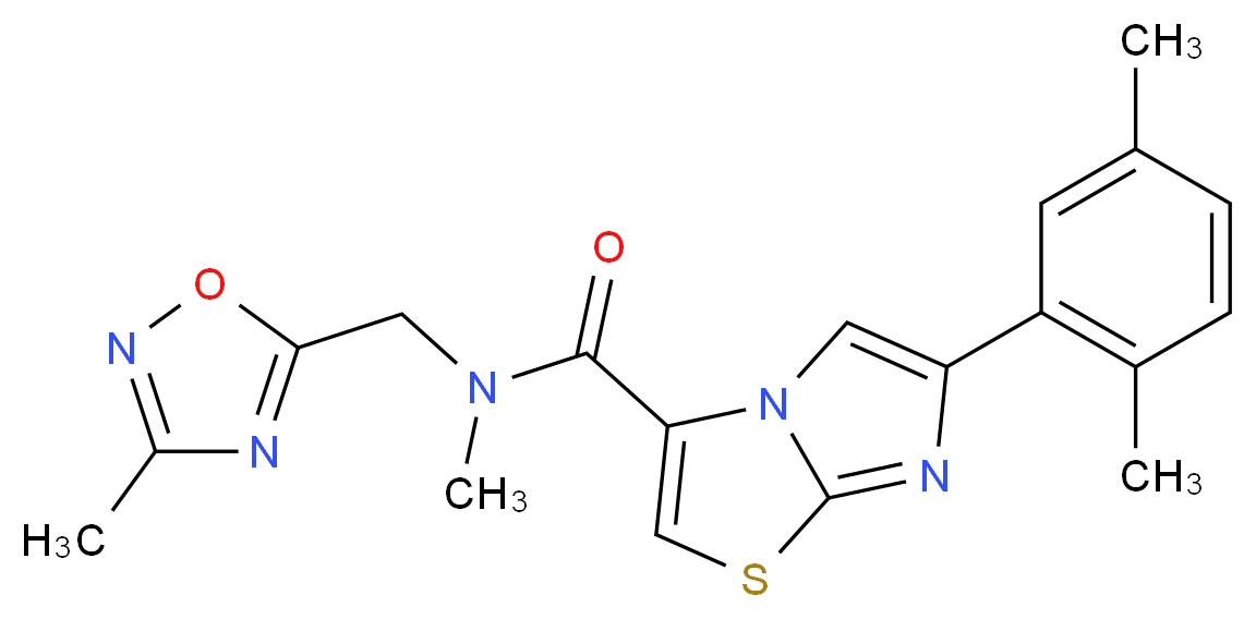 6-(2,5-dimethylphenyl)-N-methyl-N-[(3-methyl-1,2,4-oxadiazol-5-yl)methyl]imidazo[2,1-b][1,3]thiazole-3-carboxamide_分子结构_CAS_)