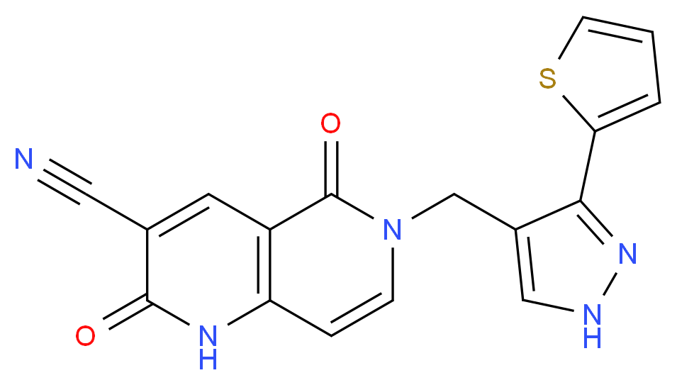 2,5-dioxo-6-{[3-(2-thienyl)-1H-pyrazol-4-yl]methyl}-1,2,5,6-tetrahydro-1,6-naphthyridine-3-carbonitrile_分子结构_CAS_)