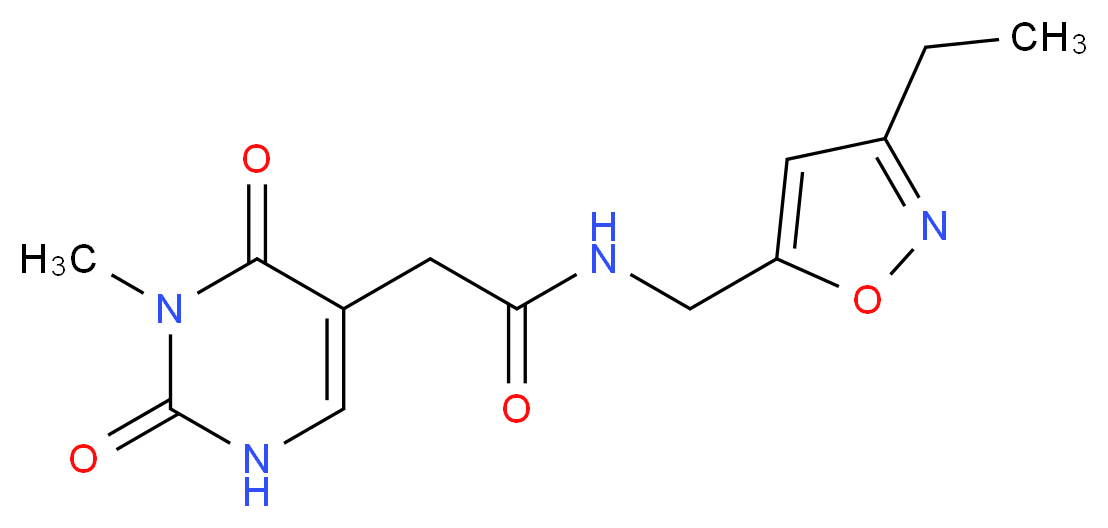 N-[(3-ethylisoxazol-5-yl)methyl]-2-(3-methyl-2,4-dioxo-1,2,3,4-tetrahydropyrimidin-5-yl)acetamide_分子结构_CAS_)