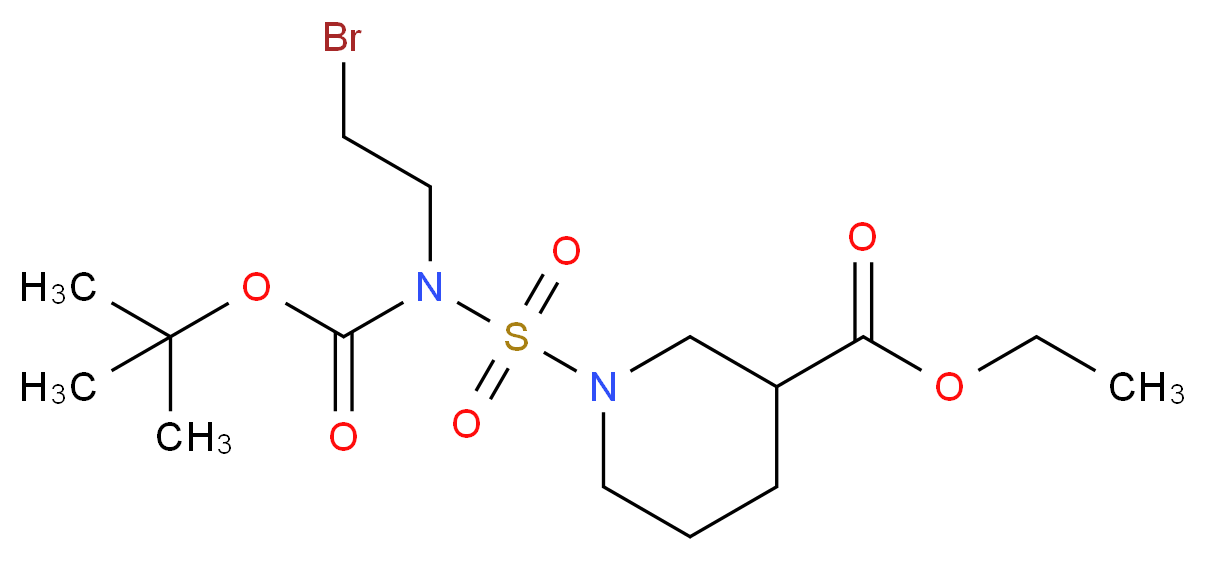 Ethyl 1-{[(2-bromoethyl)(tert-butoxycarbonyl)-amino]sulfonyl}-3-piperidinecarboxylate_分子结构_CAS_)