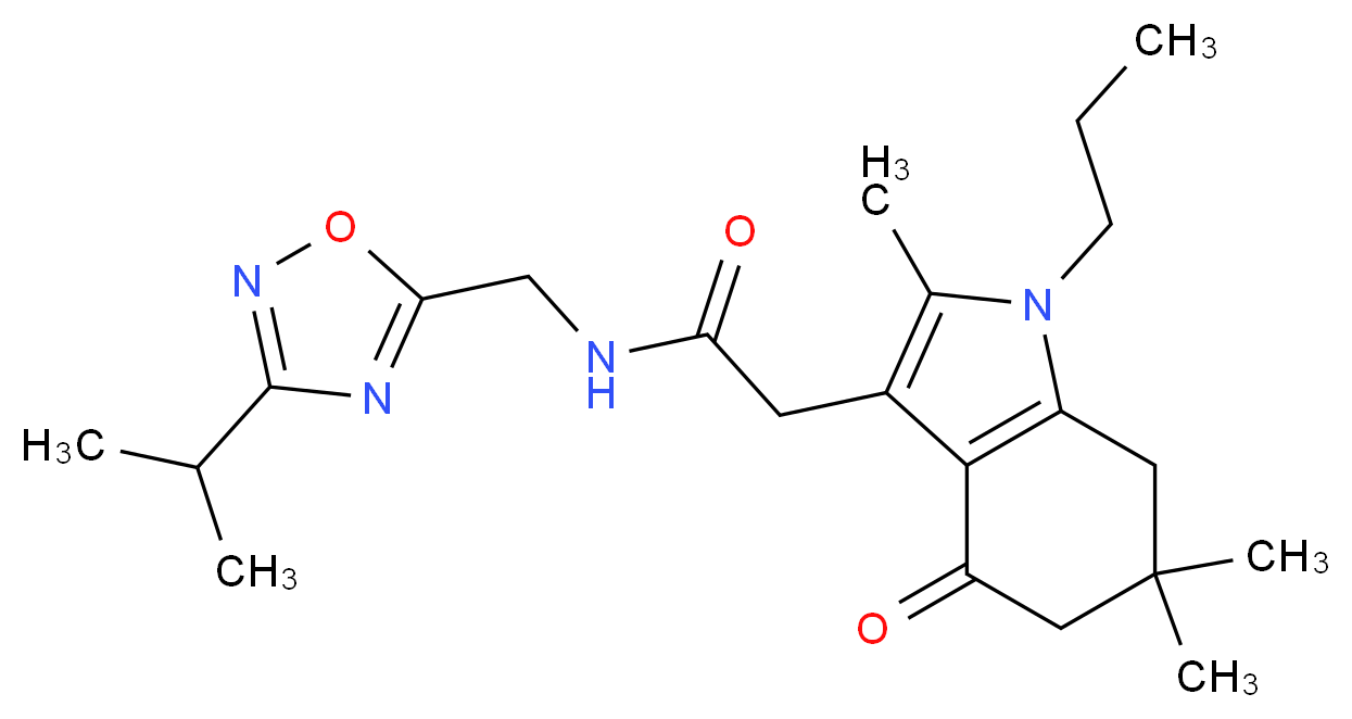N-[(3-isopropyl-1,2,4-oxadiazol-5-yl)methyl]-2-(2,6,6-trimethyl-4-oxo-1-propyl-4,5,6,7-tetrahydro-1H-indol-3-yl)acetamide_分子结构_CAS_)