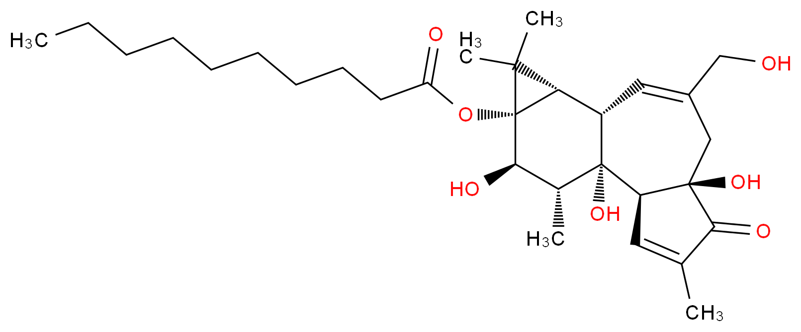 (1S,2S,6R,10S,11R,13S,14R,15R)-1,6,14-trihydroxy-8-(hydroxymethyl)-4,12,12,15-tetramethyl-5-oxotetracyclo[8.5.0.0<sup>2</sup>,<sup>6</sup>.0<sup>1</sup><sup>1</sup>,<sup>1</sup><sup>3</sup>]pentadeca-3,8-dien-13-yl decanoate_分子结构_CAS_76423-69-3