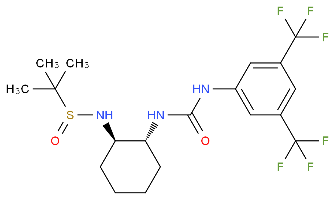 1-[3,5-bis(trifluoromethyl)phenyl]-3-[(1R,2R)-2-{[(R)-2-methylpropane-2-sulfinyl]amino}cyclohexyl]urea_分子结构_CAS_934762-68-2