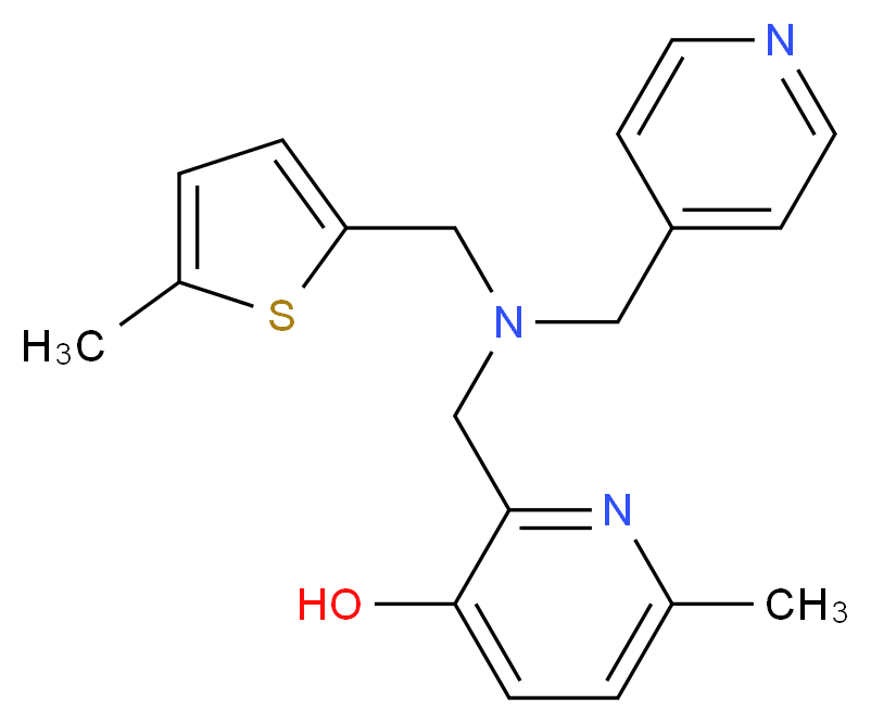 6-methyl-2-{[[(5-methyl-2-thienyl)methyl](pyridin-4-ylmethyl)amino]methyl}pyridin-3-ol_分子结构_CAS_)
