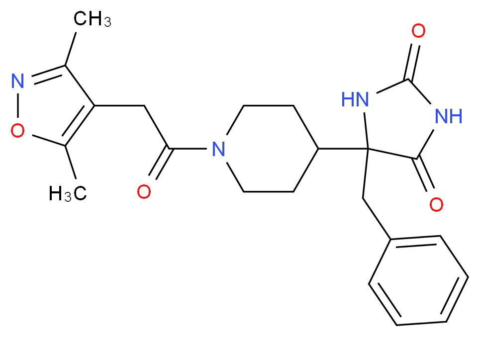 5-benzyl-5-{1-[(3,5-dimethyl-4-isoxazolyl)acetyl]-4-piperidinyl}-2,4-imidazolidinedione_分子结构_CAS_)