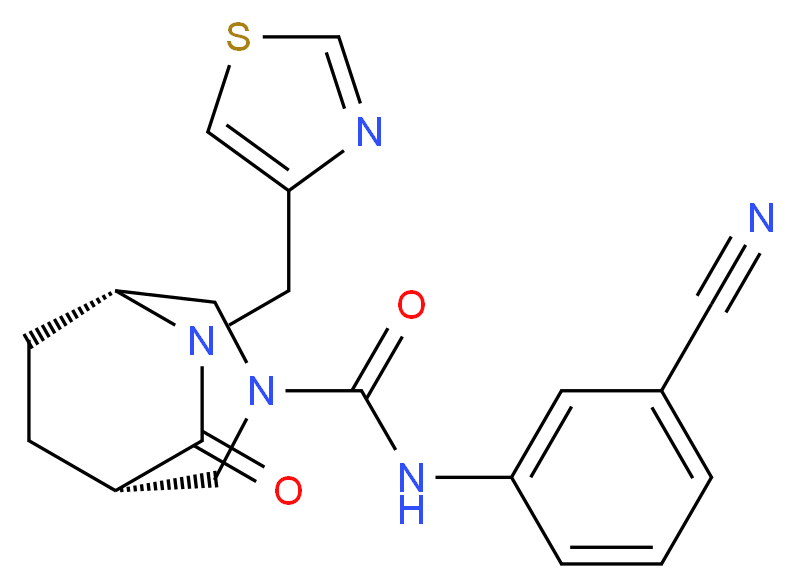 (1S*,5R*)-N-(3-cyanophenyl)-7-oxo-6-(1,3-thiazol-4-ylmethyl)-3,6-diazabicyclo[3.2.2]nonane-3-carboxamide_分子结构_CAS_)